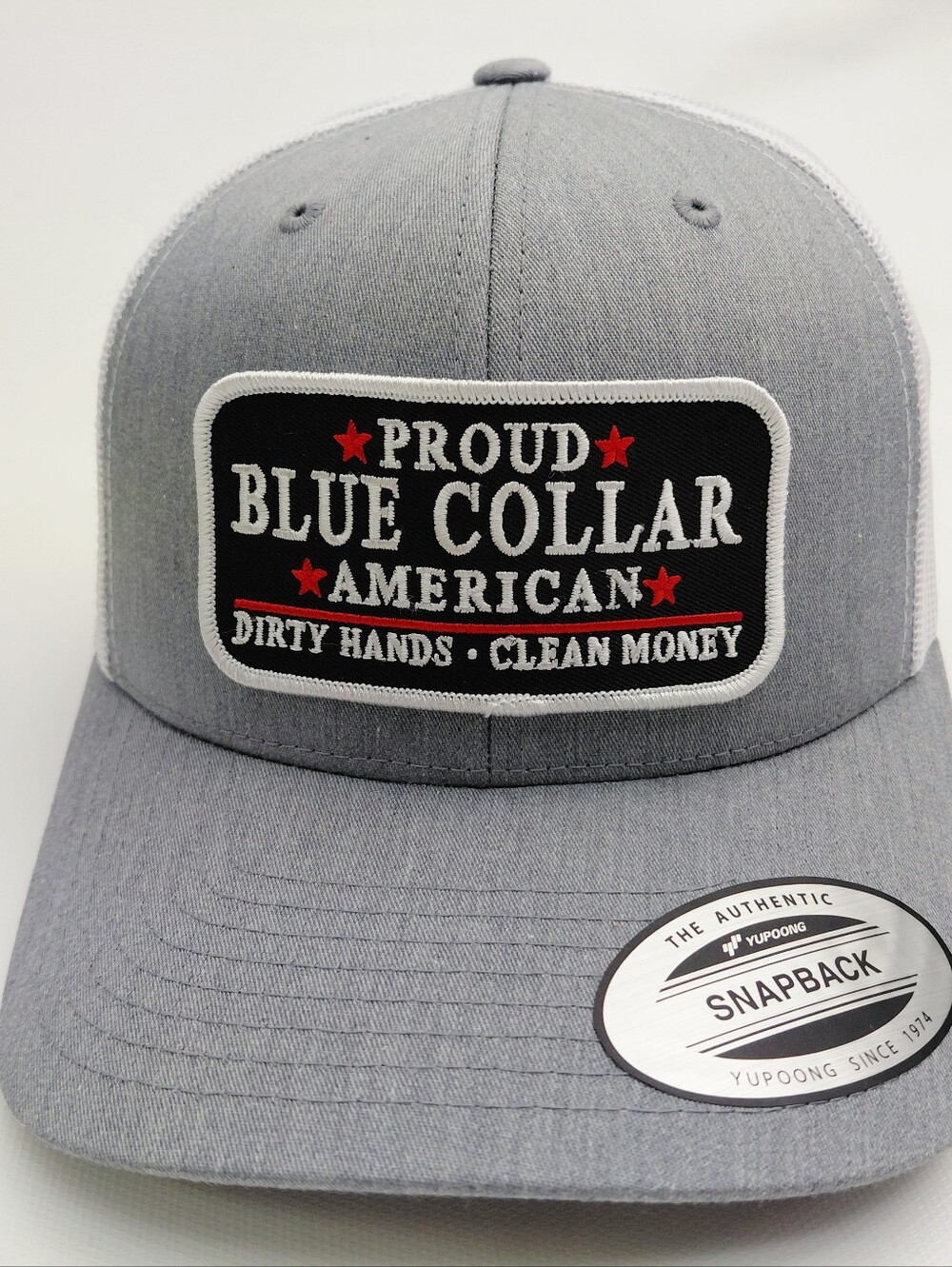 Proud Blue Collar American Patch Hat Yupoong Trucker Mesh Snapback - Picture 2 of 4
